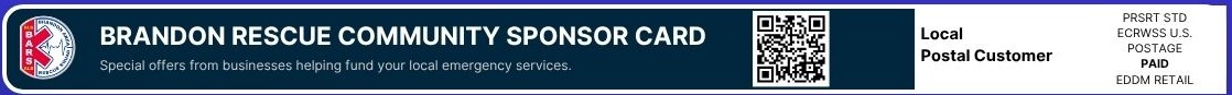Masthead reading Brandon Rescue Community Sponsor Card